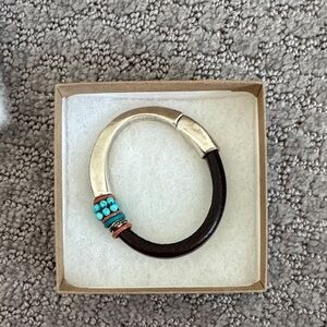Silver and Brown Bracelet with Turquoise Accents